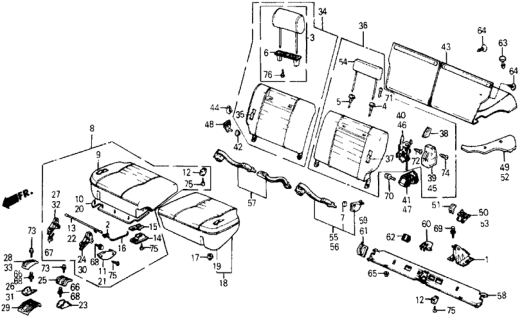 1987 Honda Civic Striker, L. RR. Seat Diagram for 78185-SB6-961
