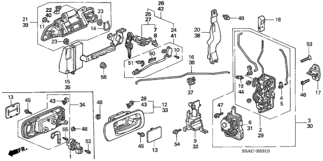 2005 Honda Civic Handle Assembly, Left Front Inside (Taupe) Diagram for 72160-S5A-003ZH