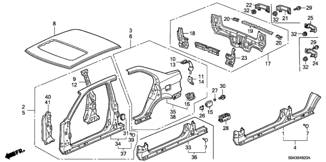 1997 Honda Civic Panel Set, R. RR. (Outer) Diagram for 04636-S04-A00ZZ