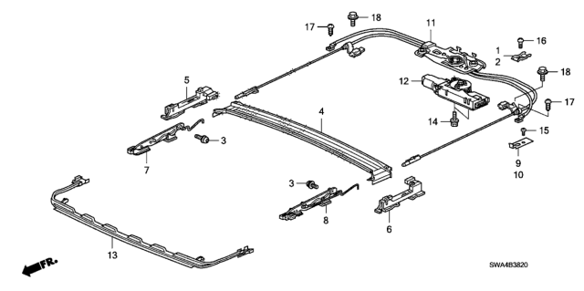 2009 Honda CR-V Cable Assembly, Sunroof Diagram for 70400-SXS-A01
