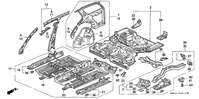 1992 Honda Accord Stiffener, L. RR. Floor (Upper) Diagram for 65565-SM5-A00ZZ