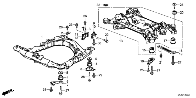 2013 Honda Accord Subframe Complete, Front Diagram for 50200-T2F-A00