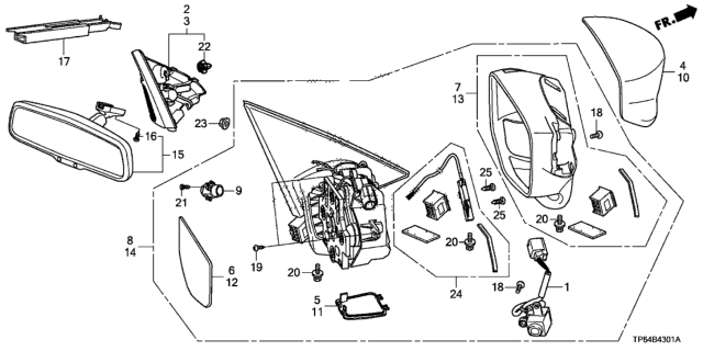 2015 Honda Crosstour Mirror Assembly, Driver Side (R.C.) (Heated) Diagram for 76258-TY4-A61
