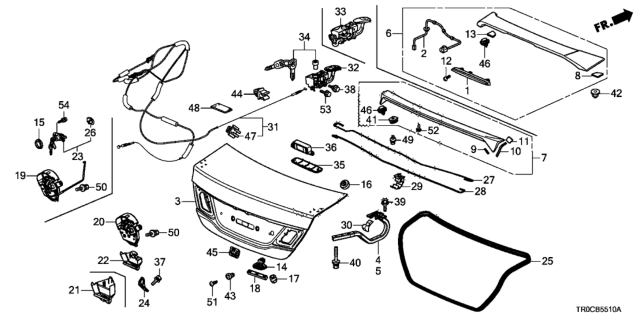2014 Honda Civic Cable, Trunk & Fuel Lid Opener Diagram for 74880-TR0-A01