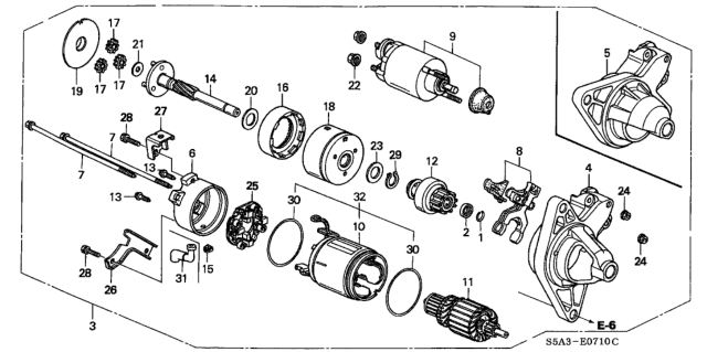2001 Honda Civic Starter Motor Assembly (Dsdh7) (Denso) Diagram for 31200-PMS-013