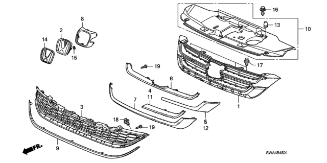 2010 Honda CR-V Molding A, L. FR. Grille (Upper) *NH737M* (POLISHED METAL METALLIC) Diagram for 71174-SWA-J31ZJ
