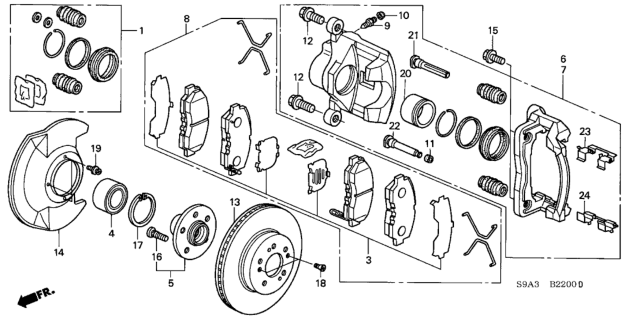 2005 Honda CR-V Caliper Sub-Assembly, Right Front (Reman) Diagram for 45018-S9A-E00RM