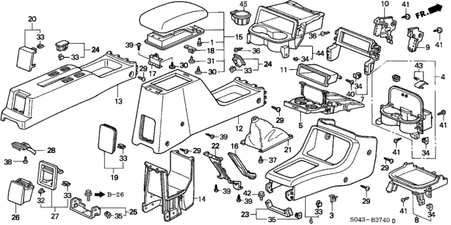 1997 Honda Civic Lid, RR. Console *YR164L* (MEDIUM TAUPE) Diagram for 83403-S01-A01ZB