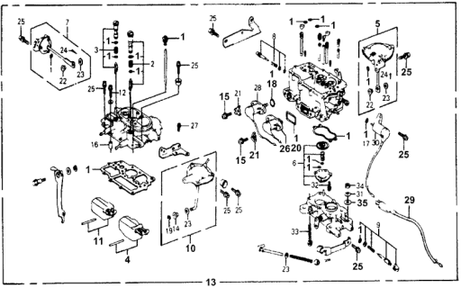 1977 Honda Accord Carburetor Assembly Diagram for 16100-671-831