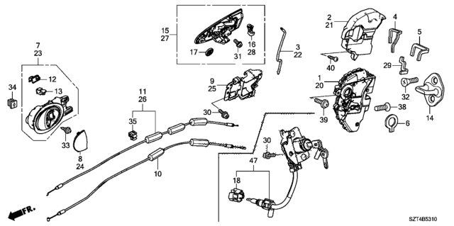 2011 Honda CR-Z Set Handle Assembly, Front Left Door Out (Milano Red) Diagram for 72181-SZT-003ZG