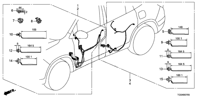 2019 Honda Passport Wire Harness, L. RR. Door Diagram for 32754-TG7-A50