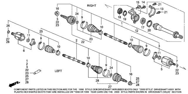 1998 Honda Accord Joint Set, Outboard Diagram for 44014-S1K-J50