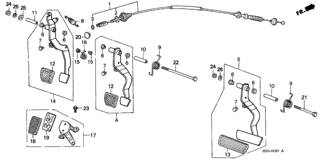 1987 Honda Accord Brake & Clutch Pedal Diagram