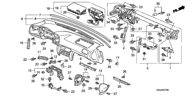 2009 Honda S2000 Bolster, Passenger Knee Diagram for 77894-S2A-A01ZZ