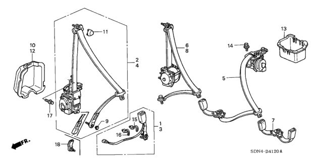 2006 Honda Accord Tongue & Buckle Set, Right Rear Seat Belt (Excel Charcoal) Diagram for 04823-SDN-A01ZC