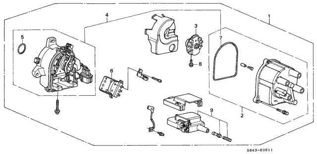 1998 Honda Accord Distributor Assembly (Td-91U) (Tec) Diagram for 30100-PAB-A01