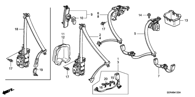 2007 Honda Accord Hybrid Tongue & Buckle Set, Right Rear Seat Belt (Excel Charcoal) Diagram for 04823-SDC-A01ZB