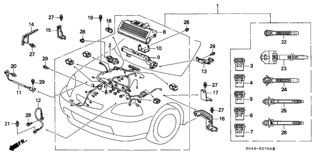 1996 Honda Civic Wire Harness, Engine Diagram for 32110-P2E-A01