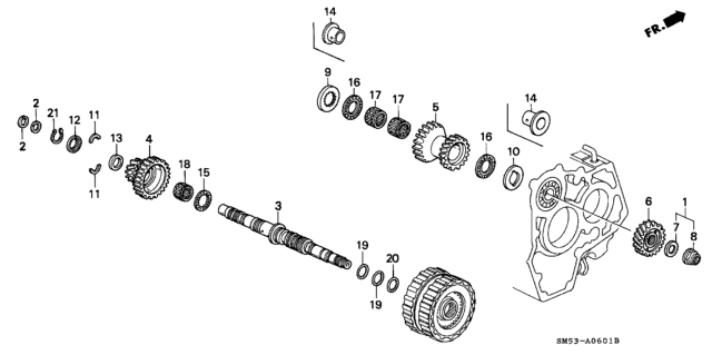 1993 Honda Accord Gear, Secondary Idle Diagram for 23495-PX4-702