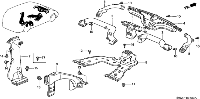 2000 Honda Odyssey Duct Assy., Air Conditioner Center Diagram for 77410-S0X-A01