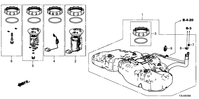 2013 Honda Accord Module Set, Fuel Pump Diagram for 17045-T2B-L01