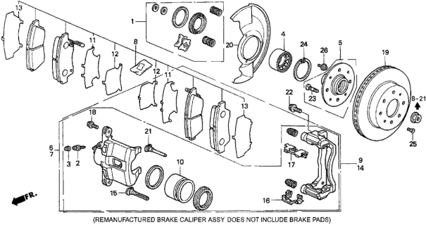 1997 Honda Del Sol Caliper Sub-Assembly, Right Front Diagram for 45018-S04-V01