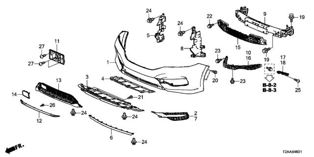 2017 Honda Accord Face Assembly, Front Bumper Diagram for 71100-T2F-A70ZZ