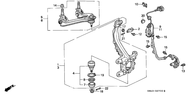 1990 Honda Accord Arm Assembly, Right Front (Upper) Diagram for 51450-SM4-A01