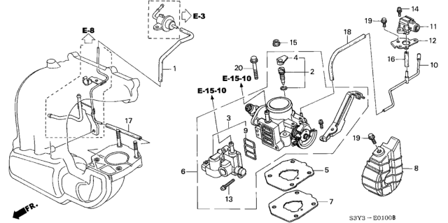 2000 Honda Insight Spacer, Throttle Body Diagram for 16402-PHM-000