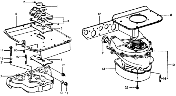 1976 Honda Accord Carburetor Insulator  - Manifold Diagram