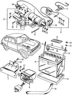 1973 Honda Civic Coil Assembly, Ignition Diagram for 30500-634-671