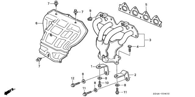 1999 Honda Civic Manifold Assembly, Exhuast Diagram for 18000-P2P-A00