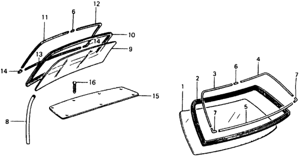 1977 Honda Civic Windshield - Rear Window Diagram