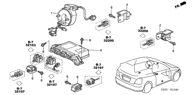 2002 Honda Civic SRS Unit Diagram for 77960-S5T-A91