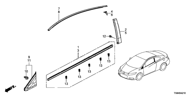2014 Honda Civic Molding Assy., L. Roof Diagram for 74316-TS8-A01