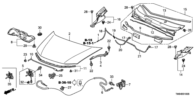 2014 Honda Insight Wire Assembly, Hood Diagram for 74130-TM8-A01