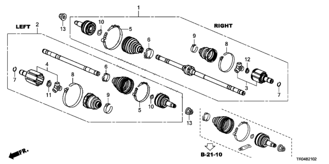 2012 Honda Civic Driveshaft Assembly, Passenger Side Diagram for 44305-TR0-A03