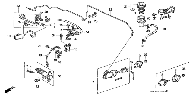 1990 Honda Accord Pipe Assembly, Clutch Diagram for 46960-SM4-A02