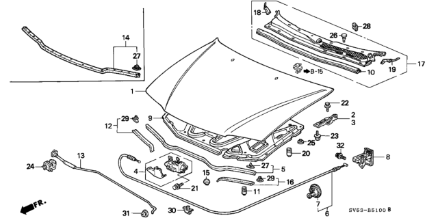 1994 Honda Accord Grommet, Hood Wire (Washer Tube) Diagram for 74134-SV5-A00