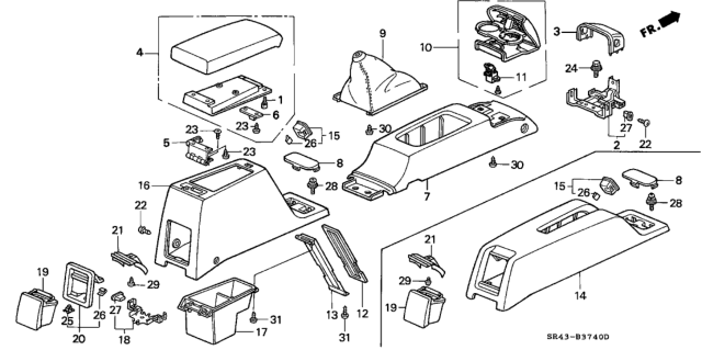 1995 Honda Civic Console *NH178L* (EXCEL CHARCOAL) Diagram for 83412-SR3-000ZE