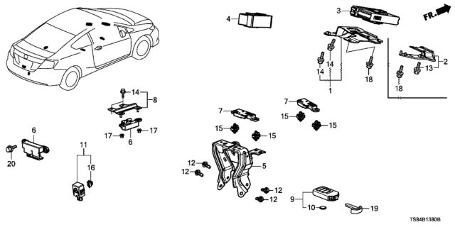 2014 Honda Civic Bracket Assy., Lf Antenna (Trunk) Diagram for 38388-TR0-A00