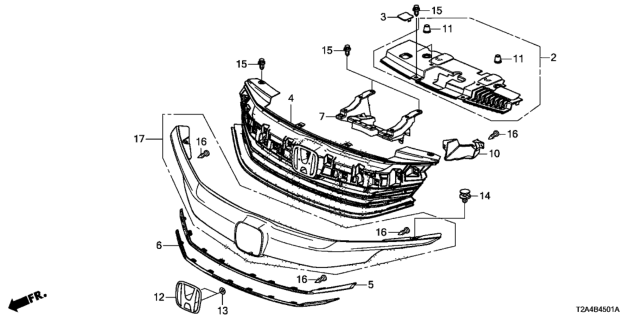 2016 Honda Accord Stay, FR. Grille Diagram for 71125-T2F-A50