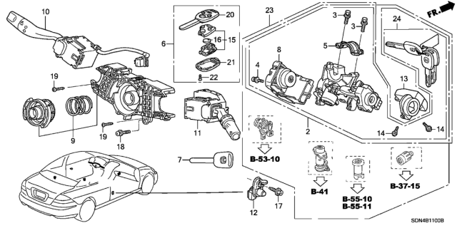 2003 Honda Accord Cylinder Set, Key (Service) Diagram for 06350-SDA-A20