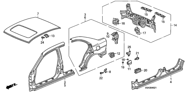 2002 Honda Civic Panel, R. Side Sill Diagram for 04631-S5D-A00ZZ