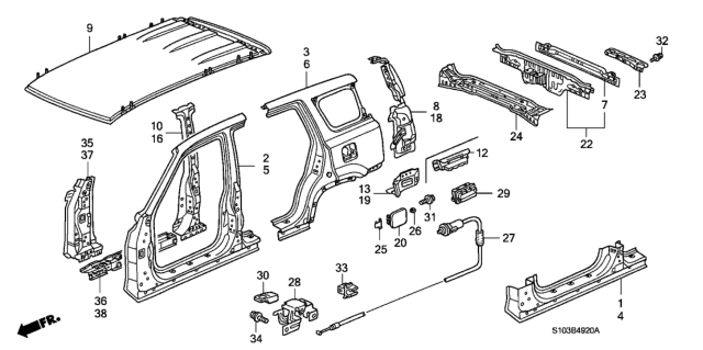 2000 Honda CR-V Panel, L. Side Sill Diagram for 04641-S10-405ZZ