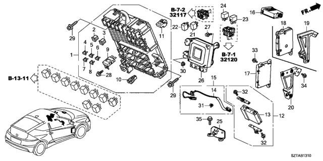 2013 Honda CR-Z Box Assembly, Fuse Diagram for 38200-SZT-A12