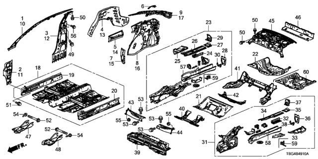2019 Honda Civic Crossmember, RR. Floor (Upper) Diagram for 65740-TBJ-A00ZZ