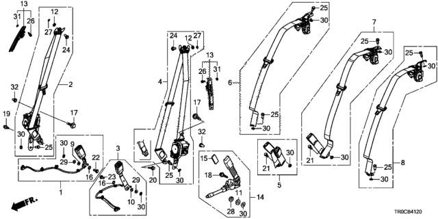 2014 Honda Civic Buckle Set, L. FR. Seat Belt *NH167L* (GRAPHITE BLACK) Diagram for 04816-TR3-A80ZA