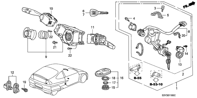 2001 Honda Insight Cylinder Set, Key *NH293L* (Service) (SEAGULL GRAY) Diagram for 06350-S3Y-A02ZB