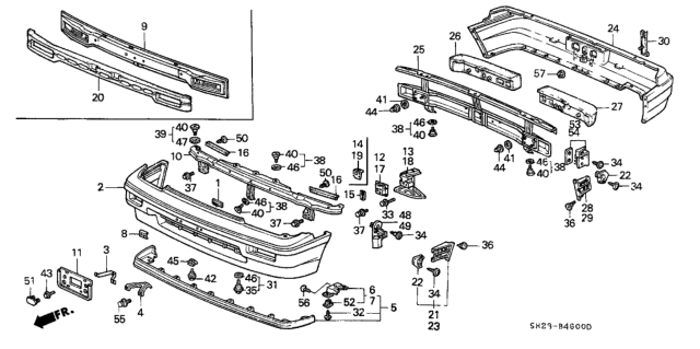 1988 Honda CRX Beam, FR. Bumper Diagram for 71130-SH2-A00